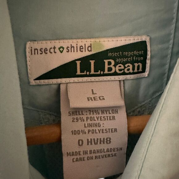 L.L. Bean Men's Light Green Insect Shield Button Up Fishing Hiking Shirt Size L - Picture 5 of 9